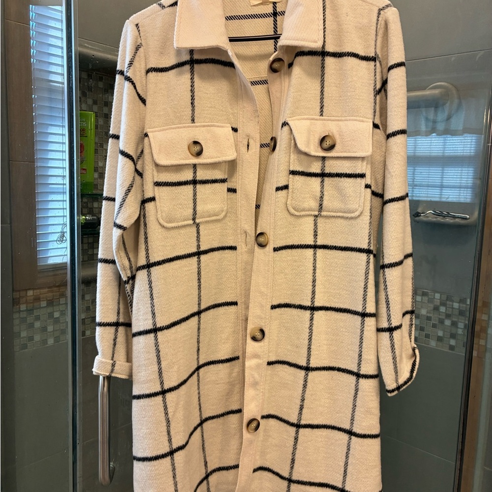 MELLODAY Cream and Black Plaid Jacket